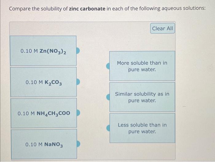 Solved Compare the solubility of zinc carbonate in each of