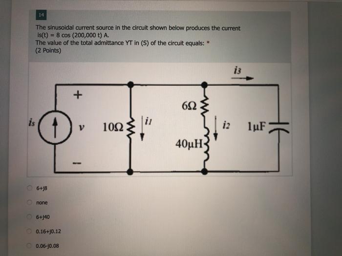 Solved 14 The sinusoidal current source in the circuit shown | Chegg.com