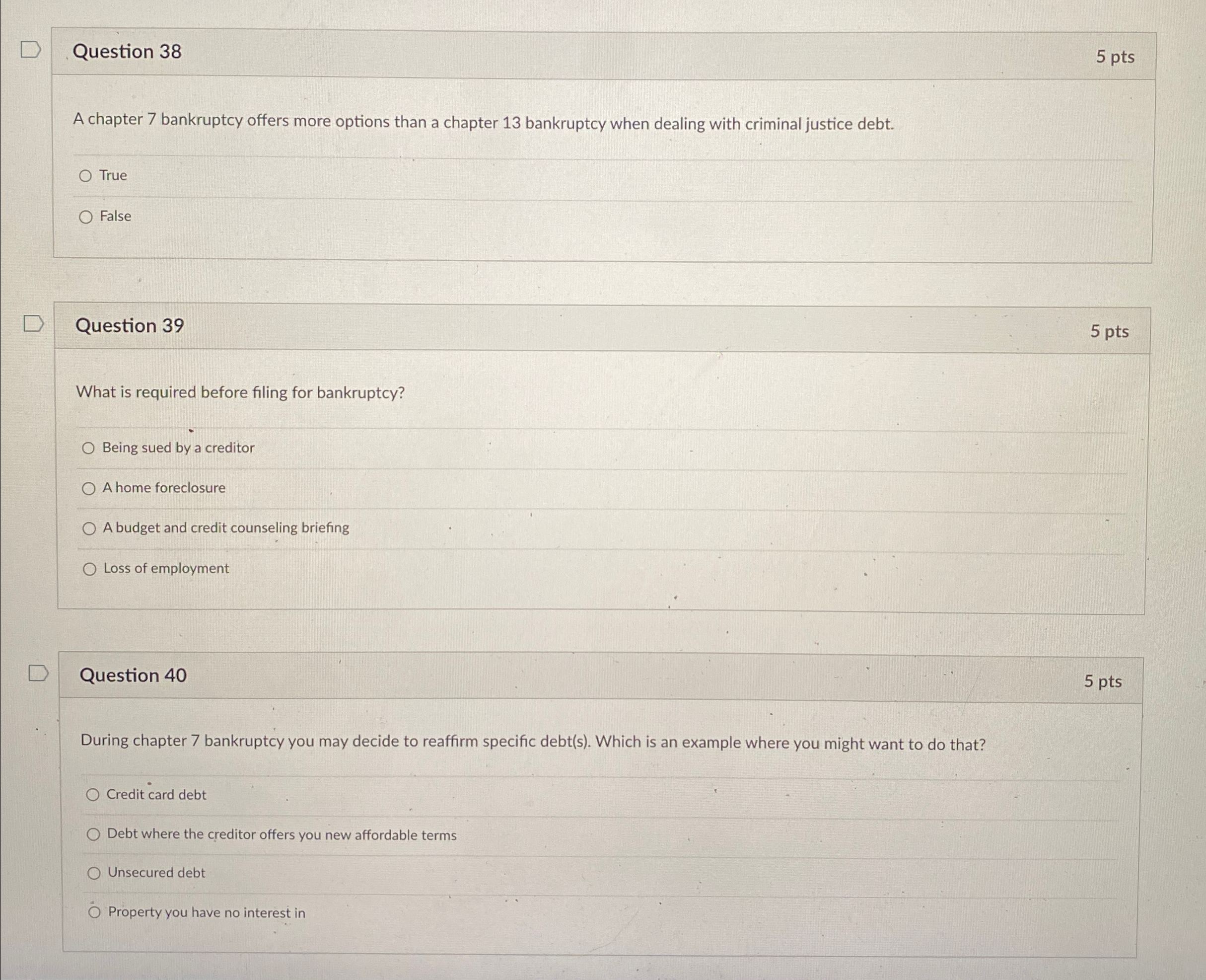 Solved Question 385 ﻿ptsA chapter 7 ﻿bankruptcy offers more | Chegg.com