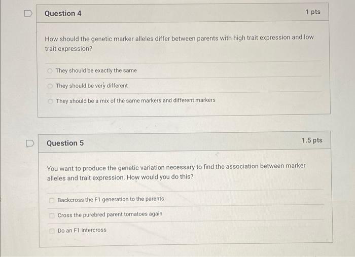 Solved Question 4 1 pts How should the genetic marker | Chegg.com