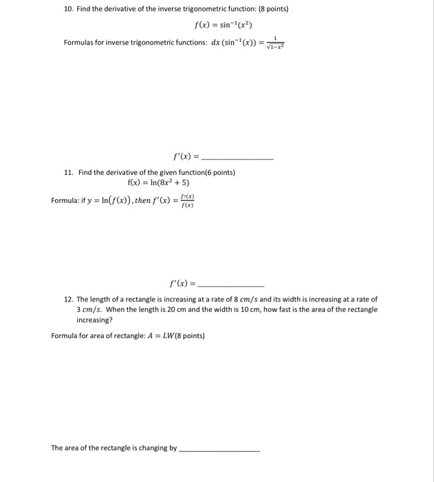 Solved 10. Find the derivative of the inverse trigonometric | Chegg.com