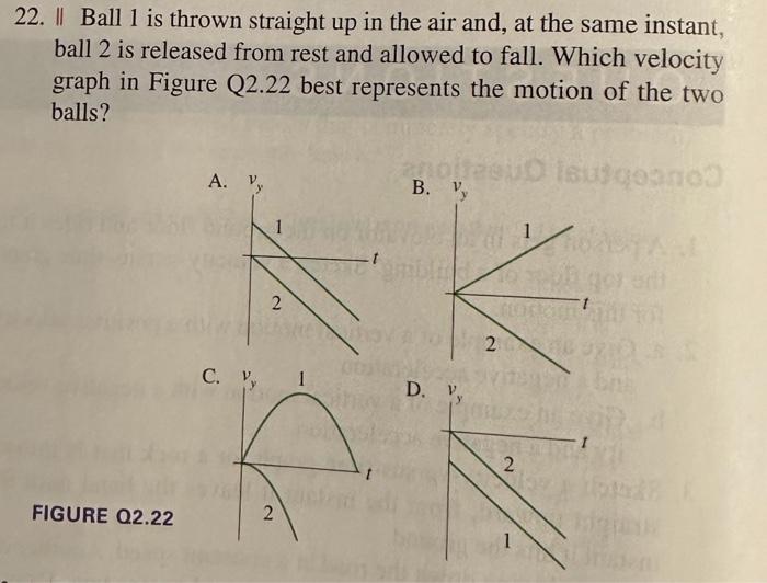 Solved 22. II Ball 1 is thrown straight up in the air and,