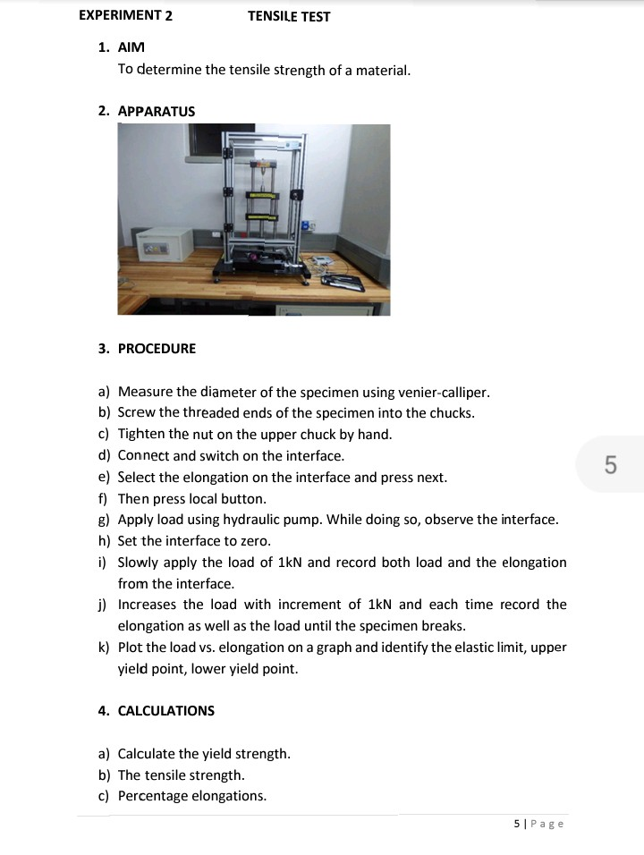 Solved EXPERIMENT 2 TENSILE TEST 1. AIM To Determine The | Chegg.com