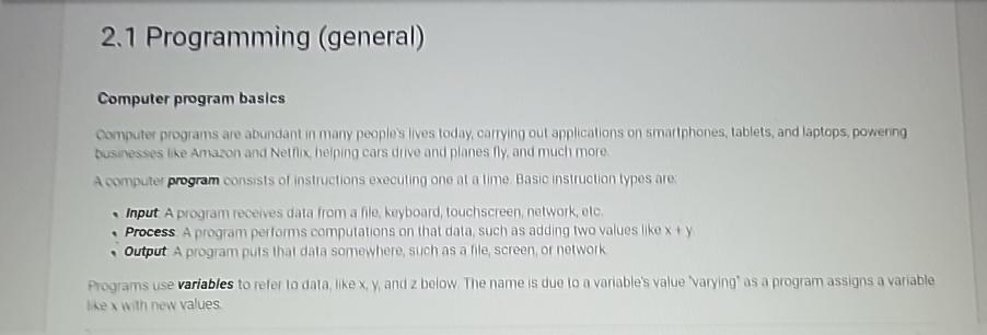 Solved 2.1 ﻿Programming (general)Computer program | Chegg.com