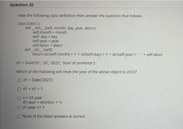 Solved Question 16 Given the following class code that you | Chegg.com