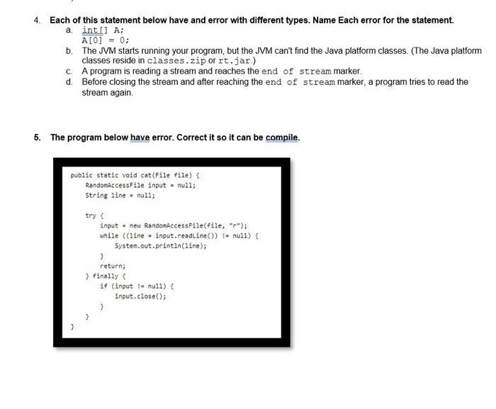 Solved 4. Each of this statement below have and error with | Chegg.com