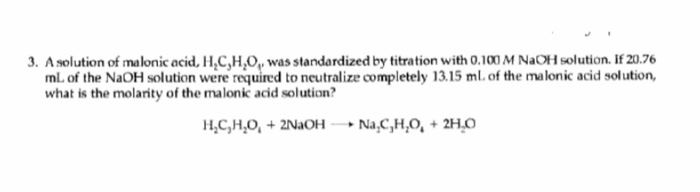 Solved 3. A solution of malonic acid, H,C,H,O,, was | Chegg.com