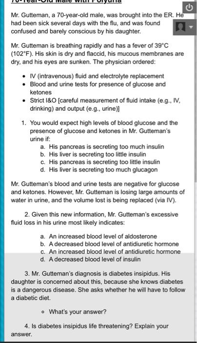 Solved Mr. Gutteman, a 70-year-old male, was brought into | Chegg.com