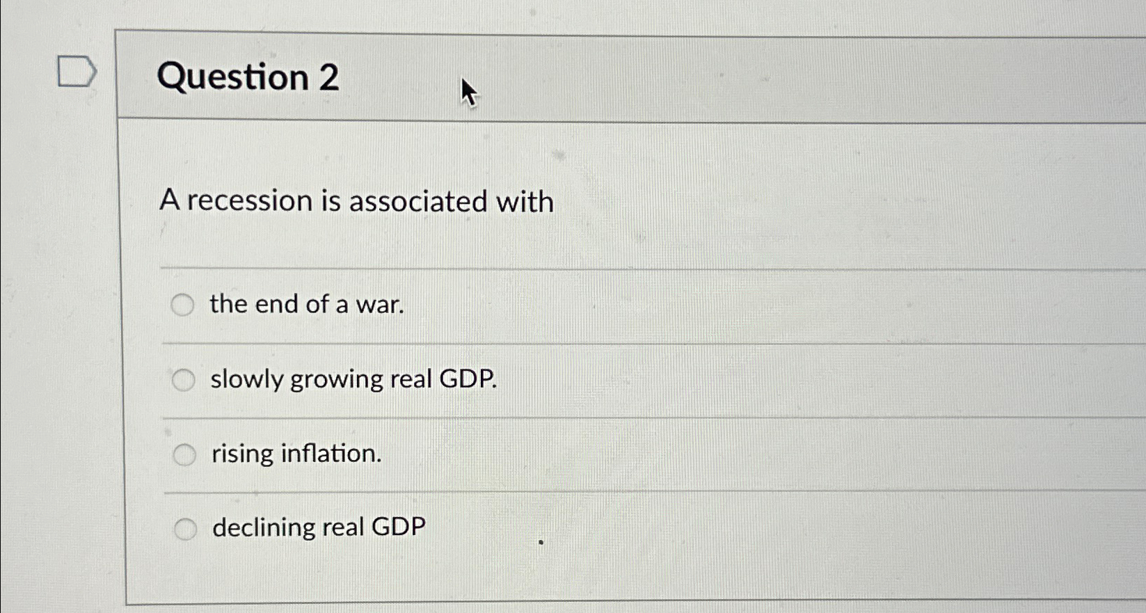 Solved Question 2A recession is associated withthe end of a | Chegg.com