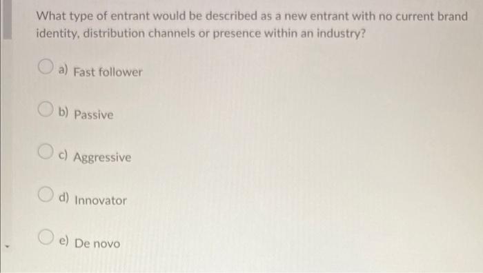 Solved What type of entrant would be described as a new | Chegg.com