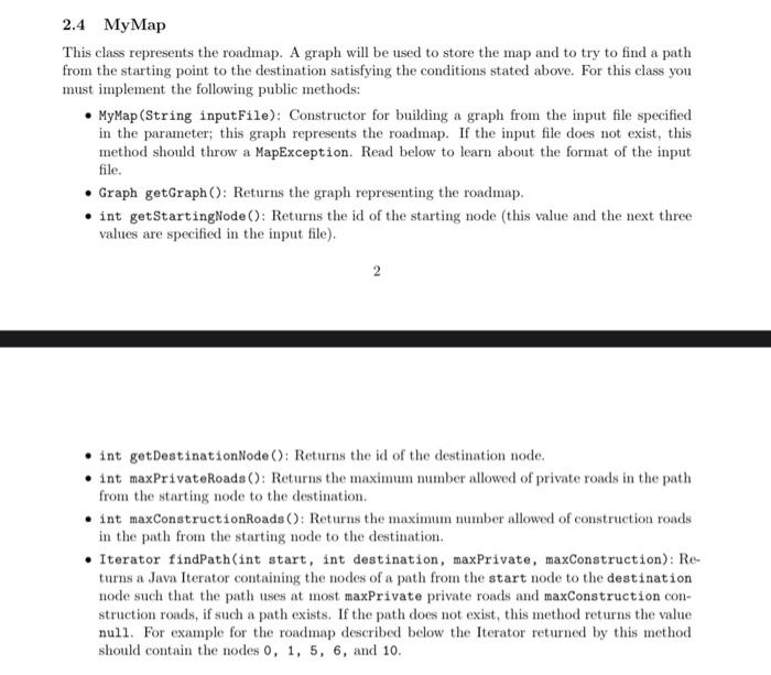Solved 2.4 MуMap This class represents the roadmap. A graph | Chegg.com