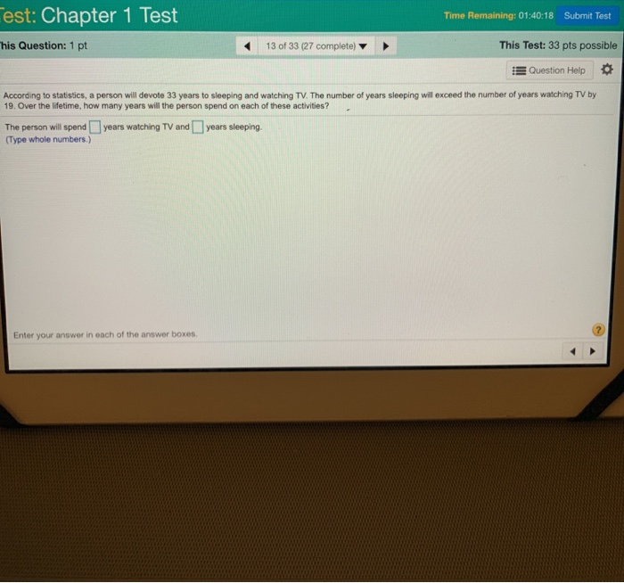 Solved Est: Chapter 1 Test Time Remaining: 01:40:18 Submit | Chegg.com