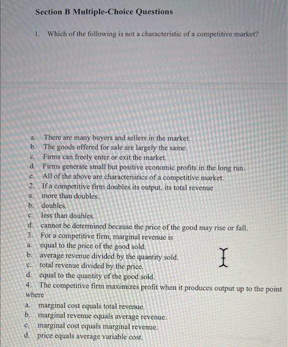 Solved Section B Multiple-Choice Questions 1. Which of the | Chegg.com