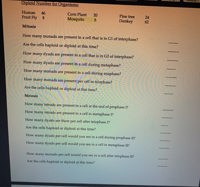 Solved hon 2 Diploid Number for Organisms Human Fruit Fly