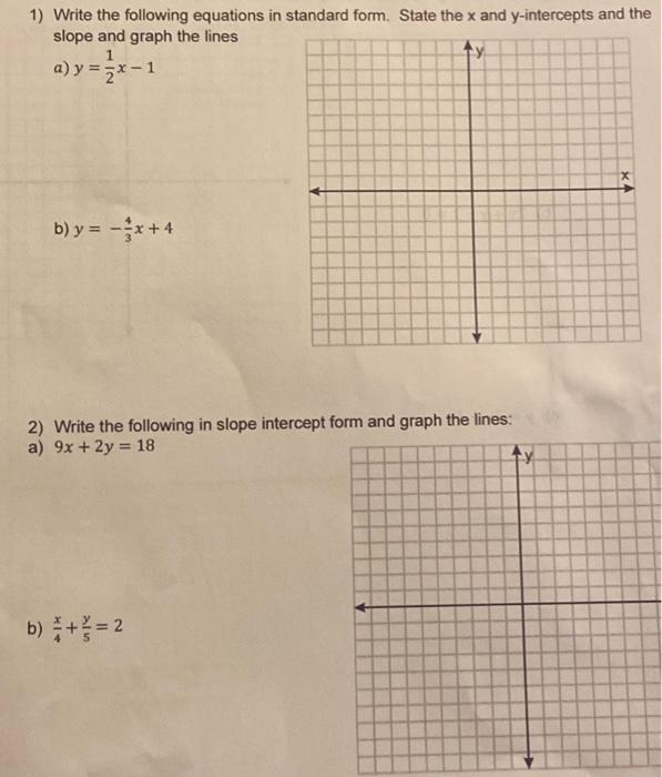 Solved 1) Write the following equations in standard form. | Chegg.com