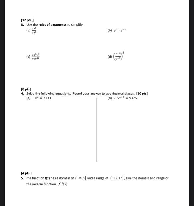 Solved [12 pts.) 3. Use the rules of exponents to simplify | Chegg.com