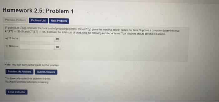 Solved Homework 2.5: Problem 1 Previous Problem Problem List | Chegg.com