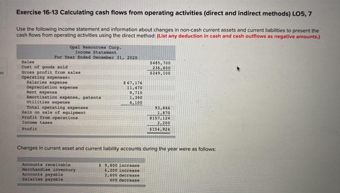 Solved Exercise 16-13 Calculating Cash Flows From Operating 