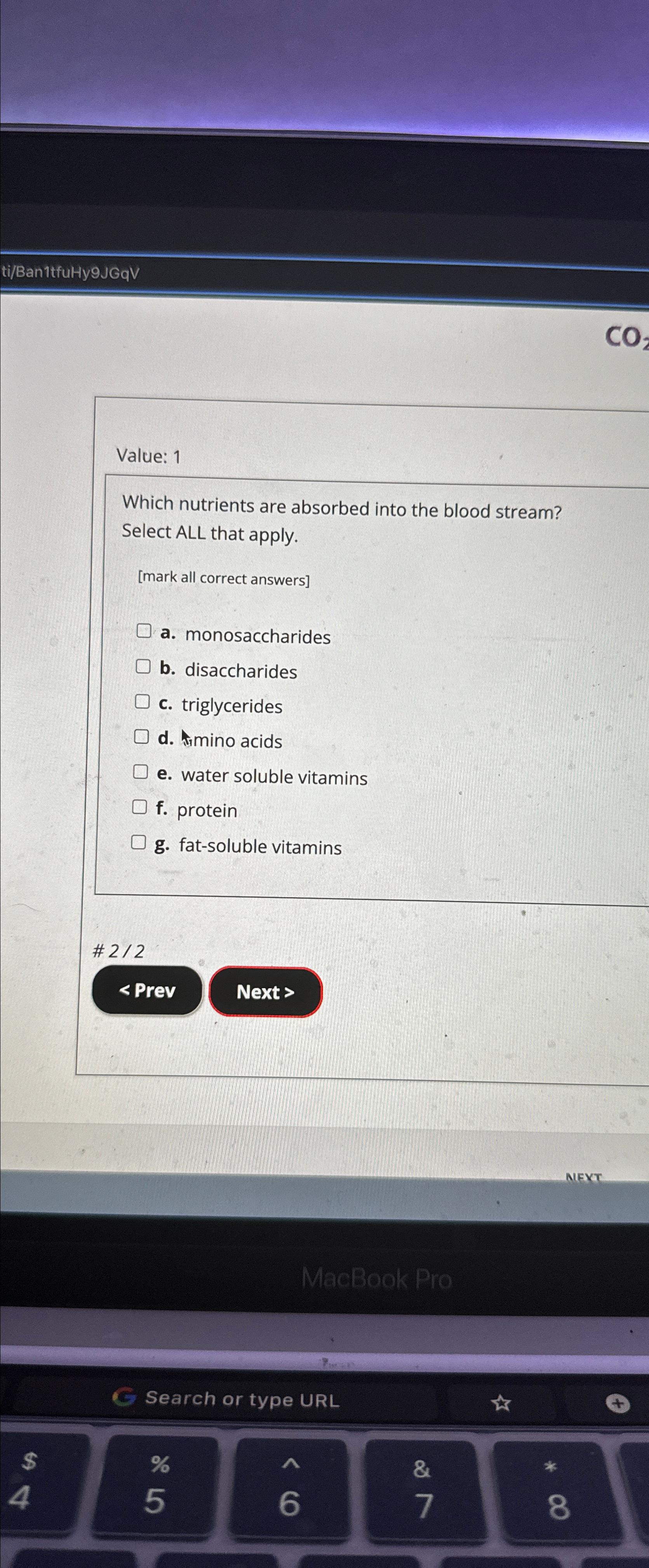 Solved Value: 1Which nutrients are absorbed into the blood | Chegg.com