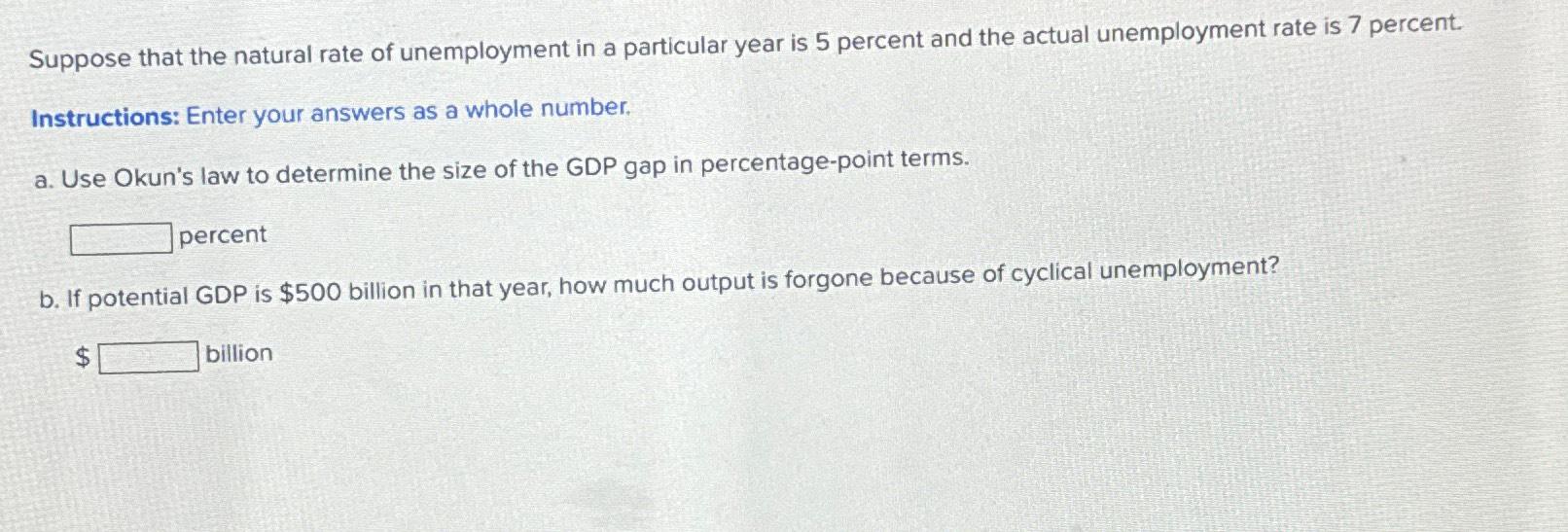 Solved Suppose that the natural rate of unemployment in a | Chegg.com
