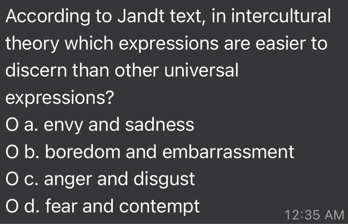 According to Jandt text, in intercultural theory | Chegg.com