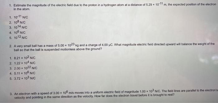 Solved Estimate the magnitude of the electric field due to | Chegg.com