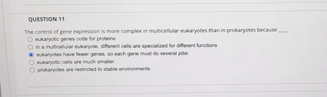 Solved The control of gene expression is more complex in | Chegg.com
