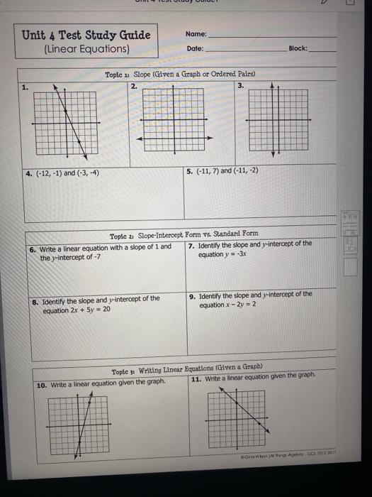 Name Unit 4 Test Study Guide Linear Equations Chegg Com