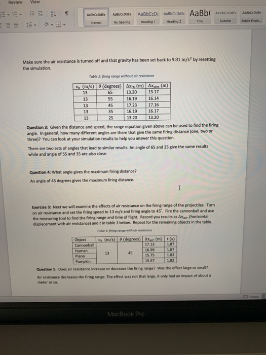 Solved Lab 6 Projectile motion and air resistance Report