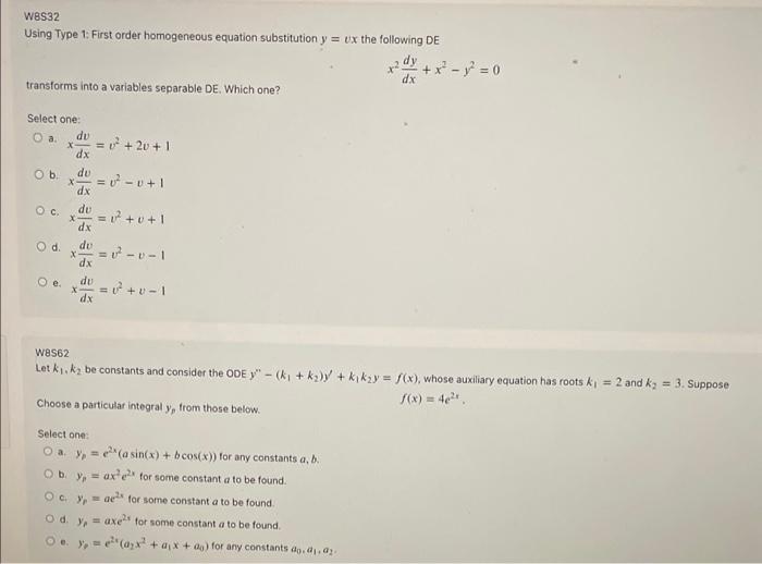 Solved W8s32 Using Type 1 First Order Homogeneous Equation