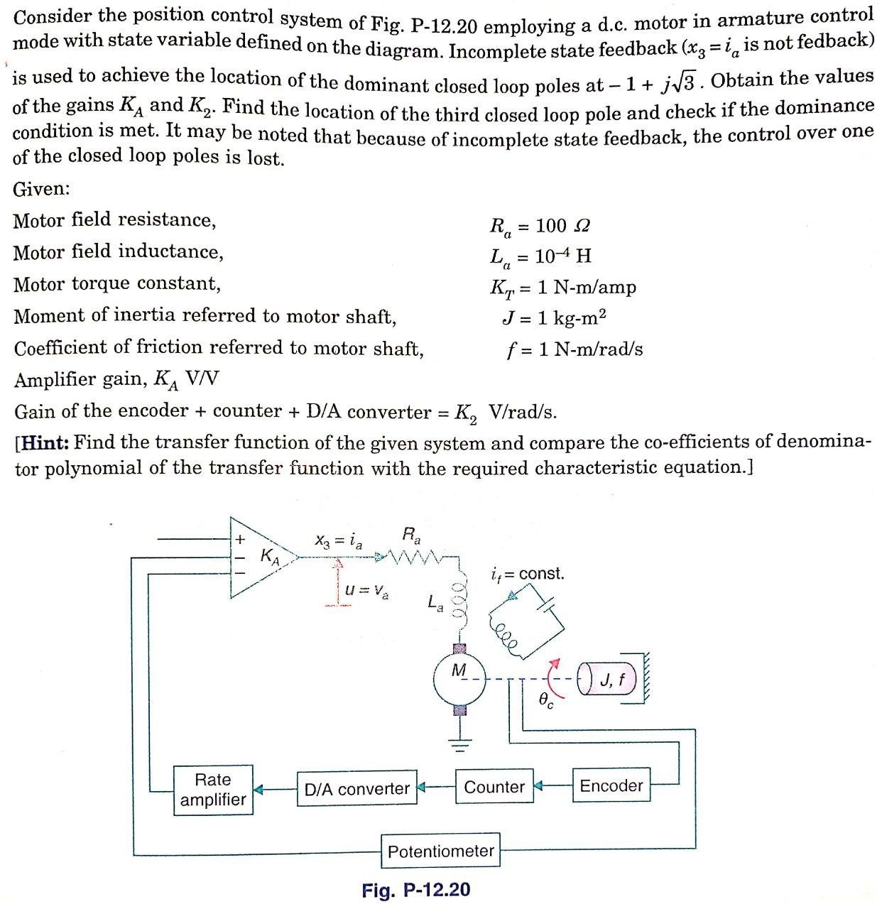 Solved Consider the position control system of Fig. P-12.20 | Chegg.com