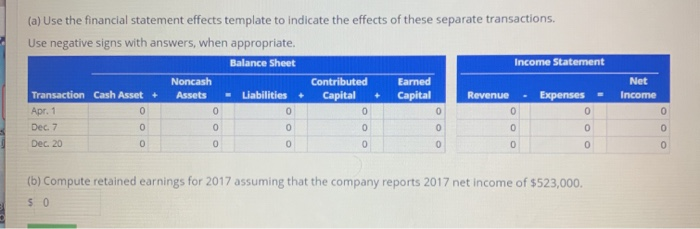 Solved Identifying And Analyzing Financial Statement Effects | Chegg.com