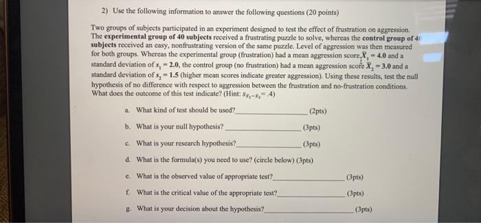 Solved 2) Use the following information to answer the | Chegg.com