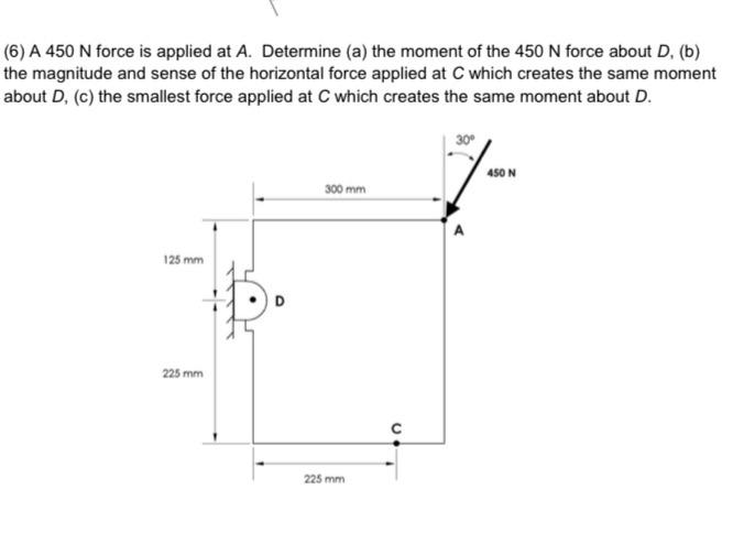 Solved (6) A 450 N force is applied at A. Determine (a) the | Chegg.com