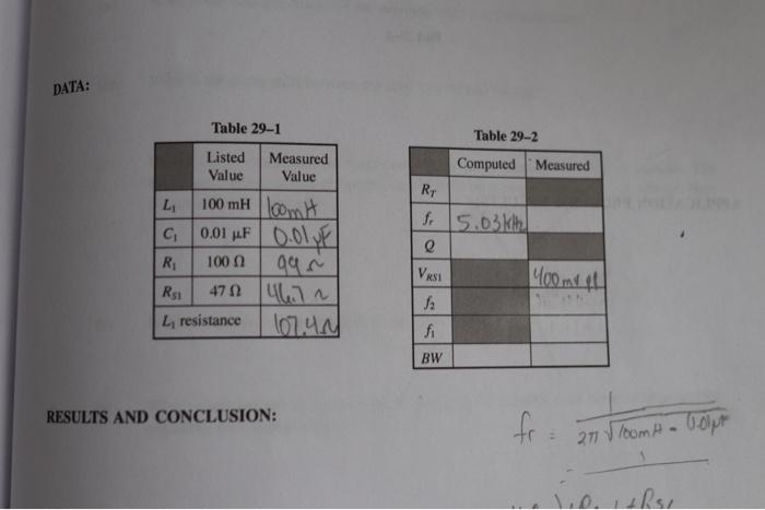 Solved Table 29-1 Table 29−2 RESULTS AND CONCLUSION:4. Using | Chegg.com
