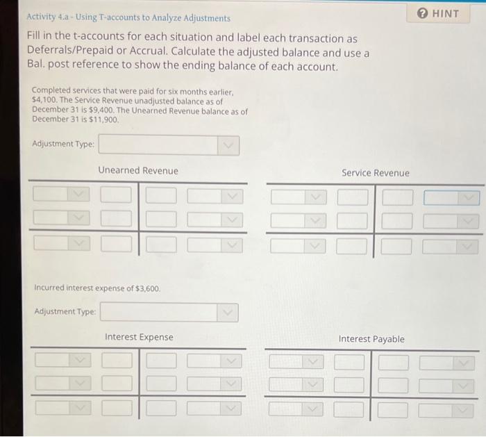 Solved Activity 4.a - Using T-accounts to Analyze | Chegg.com