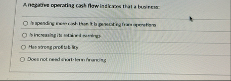 Solved A negative operating cash flow indicates that a | Chegg.com