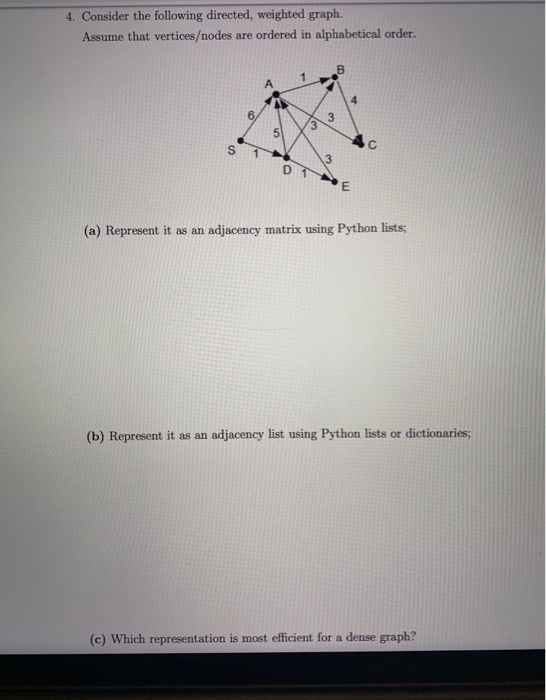 Solved 4. Consider the following directed, weighted graph. | Chegg.com