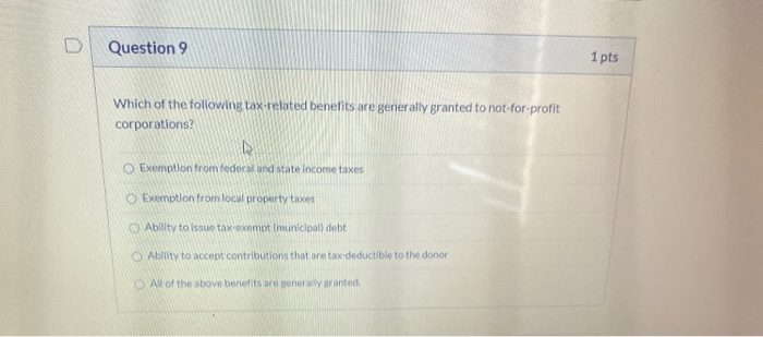 Solved D Question 9 1 pts Which of the following tax-related | Chegg.com