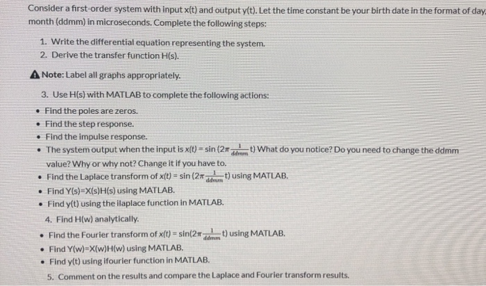 Solved Consider a first-order system with input x(t) and | Chegg.com