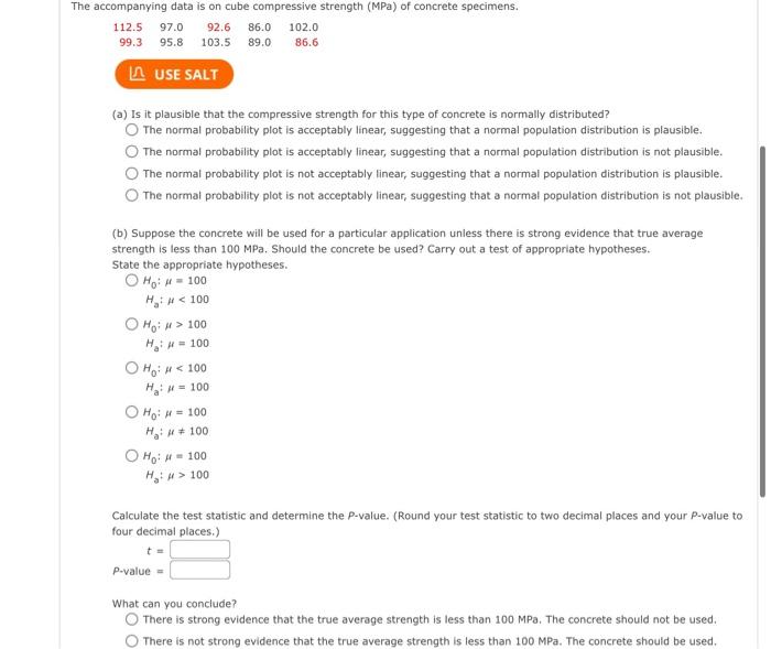 Solved The accompanying data is on cube compressive strength | Chegg.com