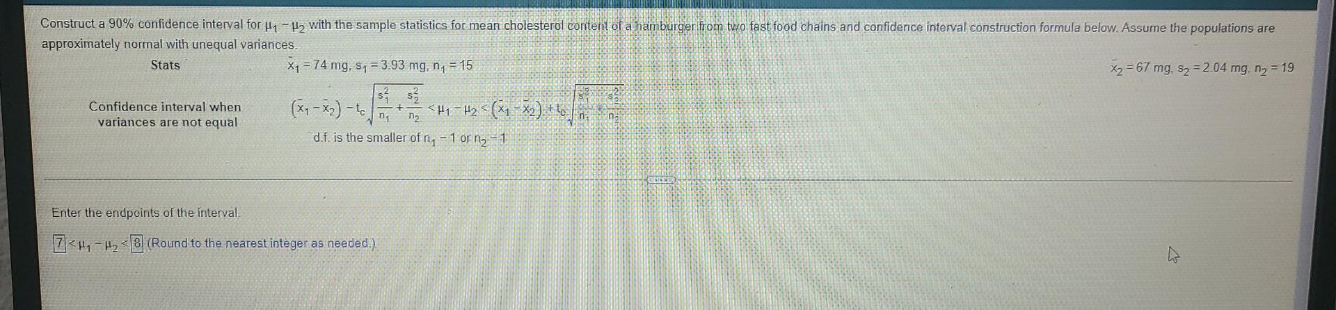 Solved Construct a 90% confidence interval for H1 - 12 with | Chegg.com