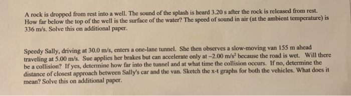 Solved A rock is dropped from rest into a well. The sound of | Chegg.com