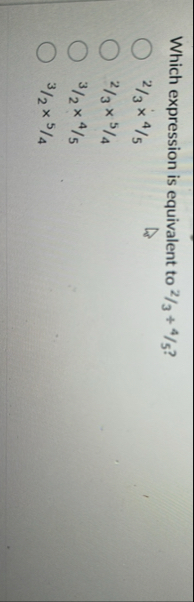Solved Which expression is equivalent to 23÷45 ?\geoquad | Chegg.com