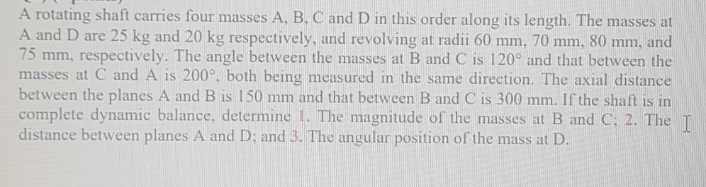 Solved A Rotating Shaft Carries Four Masses A, B, C And D In | Chegg.com