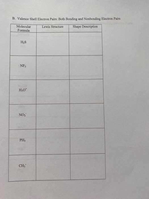 Solved B. Valence Shell Electron Pairs: Both Bonding And | Chegg.com