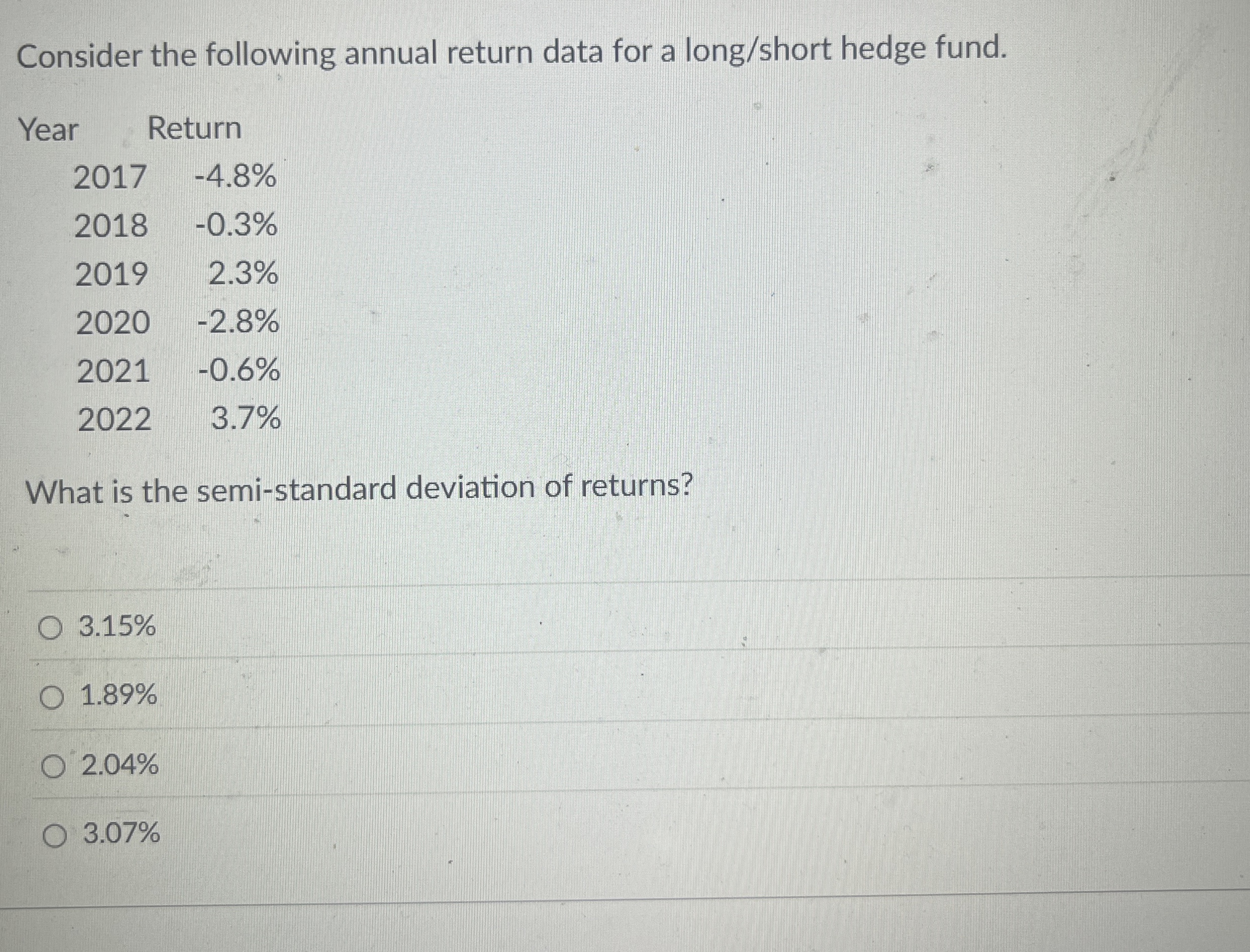 Solved Consider the following annual return data for a | Chegg.com