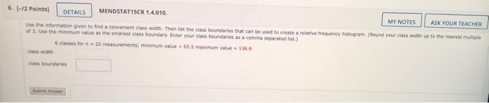 Solved Use the information given to find a convenient class | Chegg.com