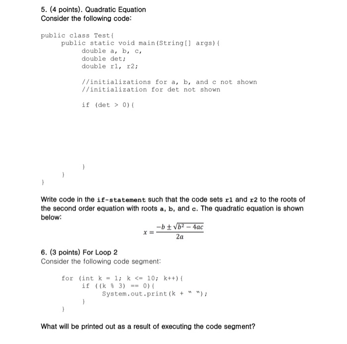 Solved 5. (4 Points). Quadratic Equation Consider The | Chegg.com