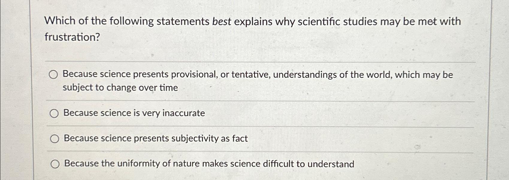 Solved Which Of The Following Statements Best Explains Why | Chegg.com